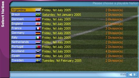 Championship Manager (PSP) screenshot: Nation selection