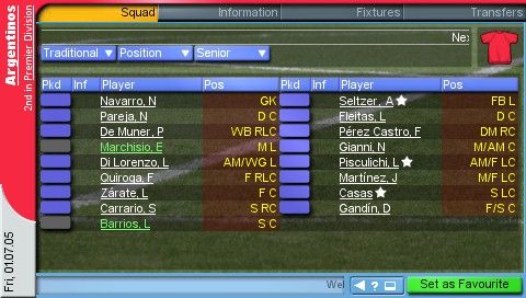 Championship Manager (PSP) screenshot: Squad details