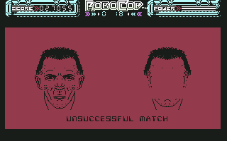 RoboCop (Commodore 64) screenshot: After three unsuccessful matches, the mini-game ends