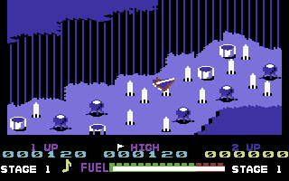 3-D Skramble (Commodore 64) screenshot: Shooting and Bombing.