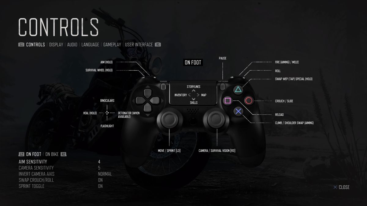 Days Gone (PlayStation 4) screenshot: Game options
