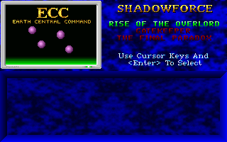 ShadowForce (DOS) screenshot: Mission selection screen.