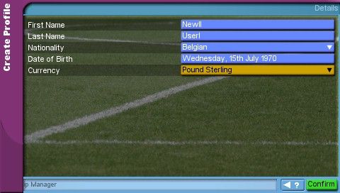 Championship Manager 2006 (PSP) screenshot: Setting up a profile.