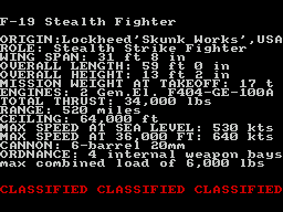 Project Stealth Fighter (ZX Spectrum) screenshot: Don't tell anyone about this