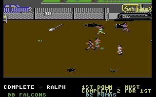 Street Sports Football (Commodore 64) screenshot: Field 2 - Complete pass