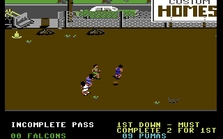 Street Sports Football (Commodore 64) screenshot: Field 2 - Incomplete pass