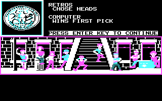 Street Sports Soccer (DOS) screenshot: Flipped a coin to see who gets to pick players first. (CGA)