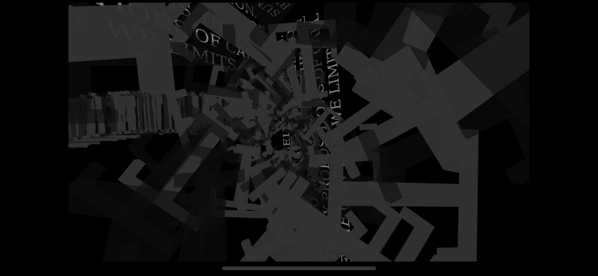 tractatus infinitus VR (iPhone) screenshot: Sometimes the letters will appear in a swirling jumble.