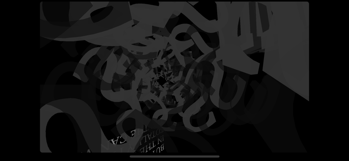 tractatus infinitus VR (iPhone) screenshot: An intense jumble of letters giving off after images.