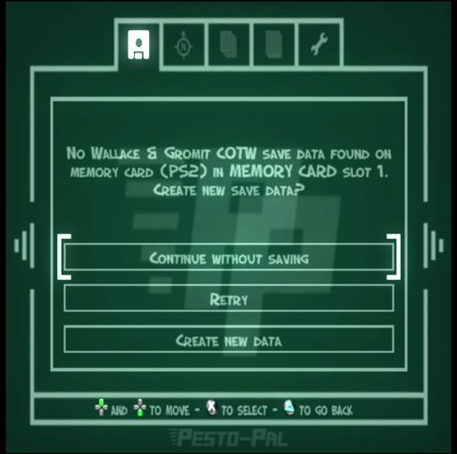 Wallace & Gromit: The Curse of the Were-Rabbit (PlayStation 2) screenshot: Another memory card configuration screen