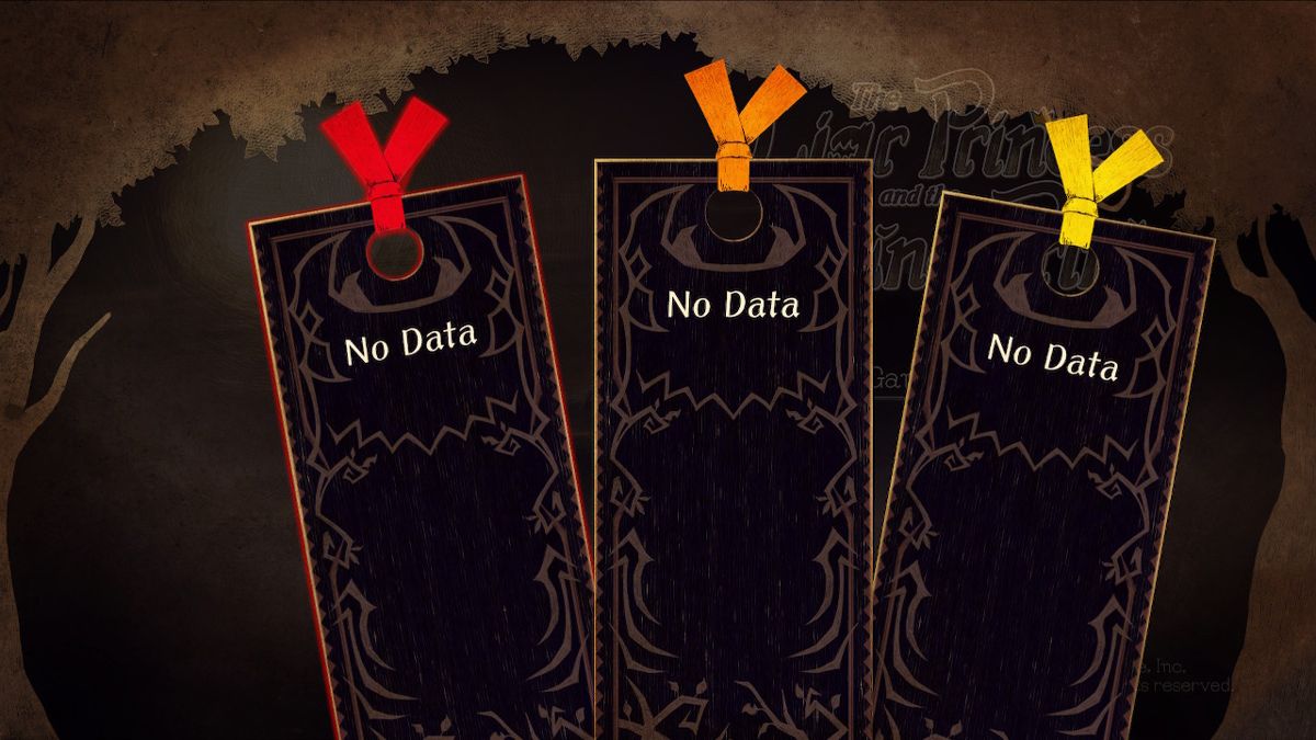 The Liar Princess and the Blind Prince (Nintendo Switch) screenshot: The player's save games are coloured bookmarks.