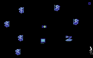Impossible Mission II (Commodore 64) screenshot: The room is currently dark - you'll need to figure out how to turn on the lights.