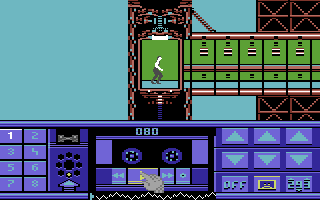 Impossible Mission II (Commodore 64) screenshot: Tape recorder puzzle.