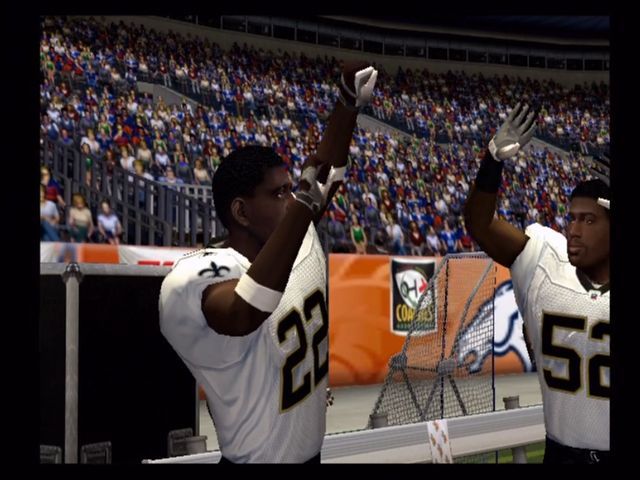 ESPN NFL Football (Xbox) screenshot: Celebration shot and detail on model's faces.