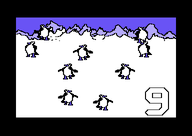 Stickybear: Numbers (Commodore 64) screenshot: 9 Penguins