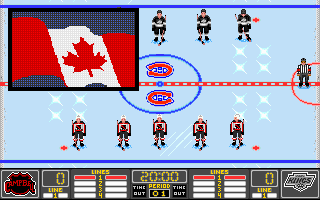 NHL Hockey (DOS) screenshot: National anthem before the game starts.