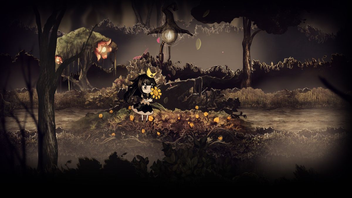 The Liar Princess and the Blind Prince (Nintendo Switch) screenshot: The prince loves flowers; to cheer him up, the princess can take flowers from flower beds she finds.