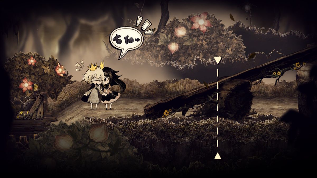 The Liar Princess and the Blind Prince (Nintendo Switch) screenshot: Even though the prince won't move on his own, the princess can give him directions to follow.
