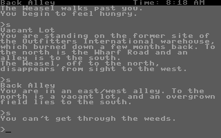 Cutthroats (Commodore 16, Plus/4) screenshot: Way is blocked.