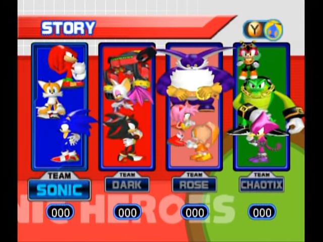 Sonic Heroes (Xbox) screenshot: Team selection