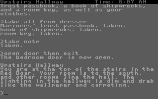 Cutthroats (Commodore 16, Plus/4) screenshot: Upstairs hallway.