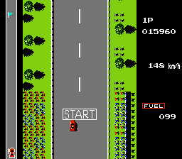 Road Fighter (NES) screenshot: This is the 'demo' during gameplay for the race.