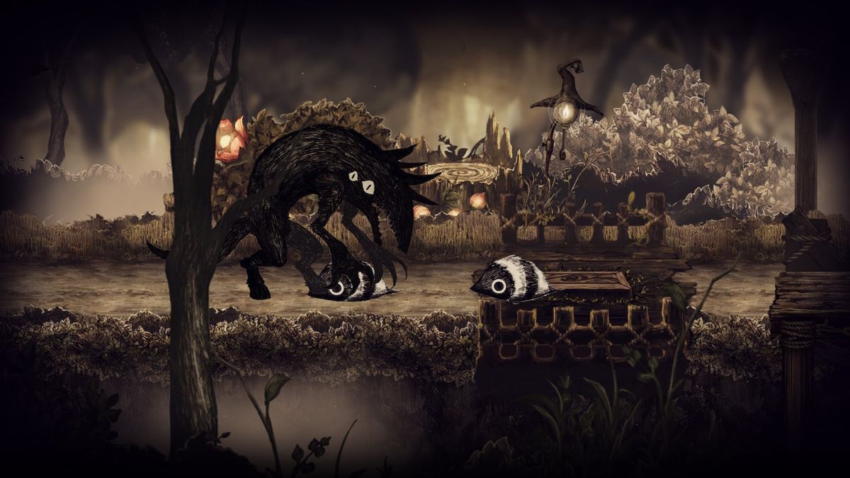 The Liar Princess and the Blind Prince (Nintendo Switch) screenshot: As a wolf, she's invincible; smaller enemies will run away without even trying to hurt her, and even larger enemies can't touch her.