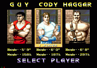 Final Fight (SEGA CD) screenshot: Character Select