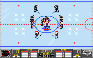 NHL Hockey (DOS) screenshot: Opening face-off