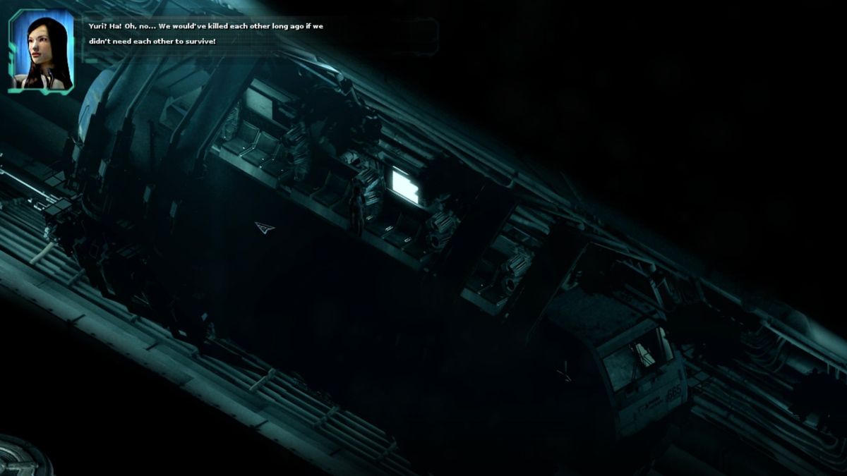 Stasis (Windows) screenshot: This ship is big enough to have a tram transport inside