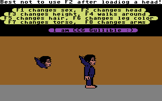 Habitat (Commodore 64) screenshot: Design your character.