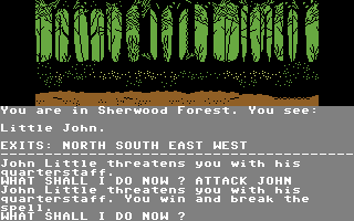 Robin of Sherwood: The Touchstones of Rhiannon (Commodore 64) screenshot: Beating Little John.