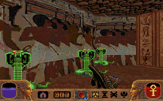 Powerslave (Official Beta Version) (DOS) screenshot: The Cobra Staff ammo pickups are green instead of gold in this version.