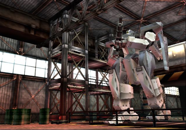 Gungriffon Blaze (PlayStation 2) screenshot: Mission One: Training Mission<br> The mission has started. There's a short animation showing the machine leave the base then the game switches to a 1st person view