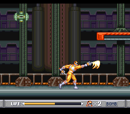 Mighty Morphin Power Rangers (SNES) screenshot: Be careful of that green thingy above