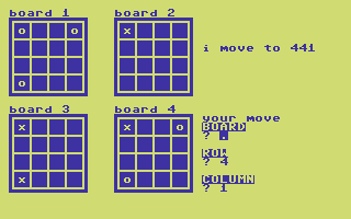 3 D OXO (Commodore 64) screenshot: Where Next?