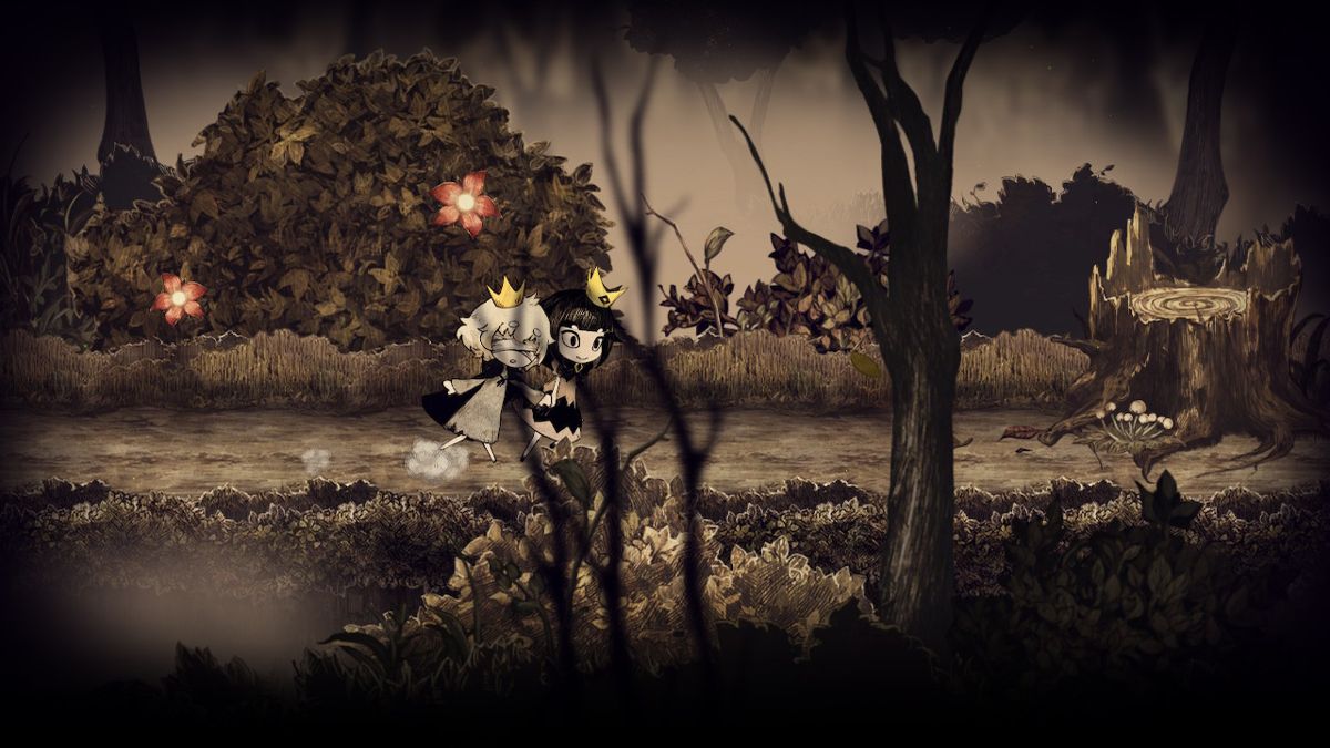 The Liar Princess and the Blind Prince (Nintendo Switch) screenshot: Leading the prince through the forest.