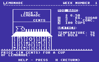 Lemonade (Commodore 64) screenshot: Set your price.
