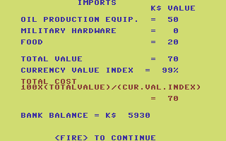 President (Commodore 64) screenshot: Imports.