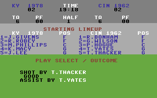 Pure-Stat College Basketball (Commodore 64) screenshot: Match Action.