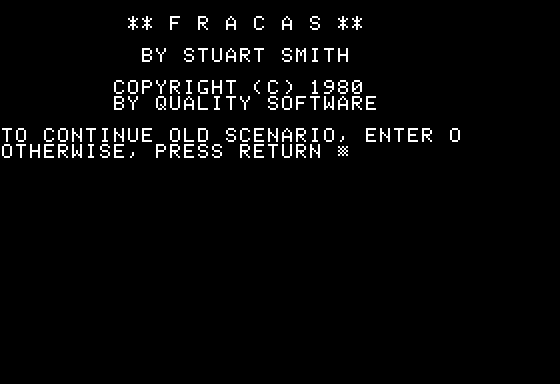 Fracas (Apple II) screenshot: Title screen.