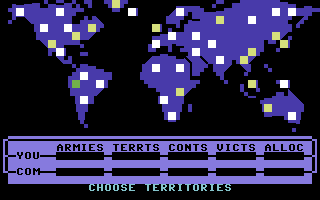 Empire (Commodore 64) screenshot: Choose your territories