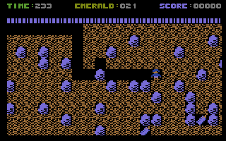 Emerald Mine II (Commodore 16, Plus/4) screenshot: Rocks will fall.