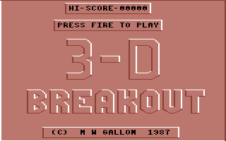 3-D Breakout (Commodore 64) screenshot: Title Screen.