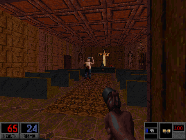 Cryptic Passage for Blood (DOS) screenshot: Inside a cathedral.