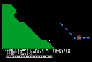 Warship (Atari 8-bit) screenshot: Damage Report on my Vessel