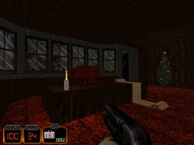 Duke: Nuclear Winter (DOS) screenshot: Santa's office. Does he consider killing aliens naughty or nice?