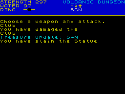 Volcanic Dungeon (ZX Spectrum) screenshot: Success! gained treasure, damaged the club - seems like a fair trade