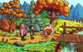 Kajko i Kokosz (DOS) screenshot: The Forest Elder won't let you wake him up easily...