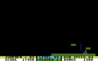 Jumpman Junior (Commodore 64) screenshot: Level 9 - Blackout - As you move - the level appears around you.